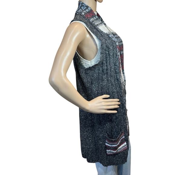 VTG Grandmacore Size Large Open Front Vest Cardigan Cable Knit Sweater Pockets - Picture 5 of 15